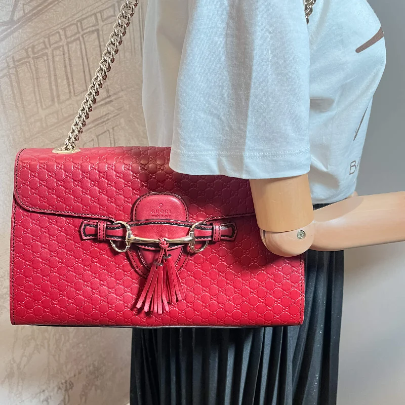 Emily Guccissima Red Leather Chain Shoulder Bag