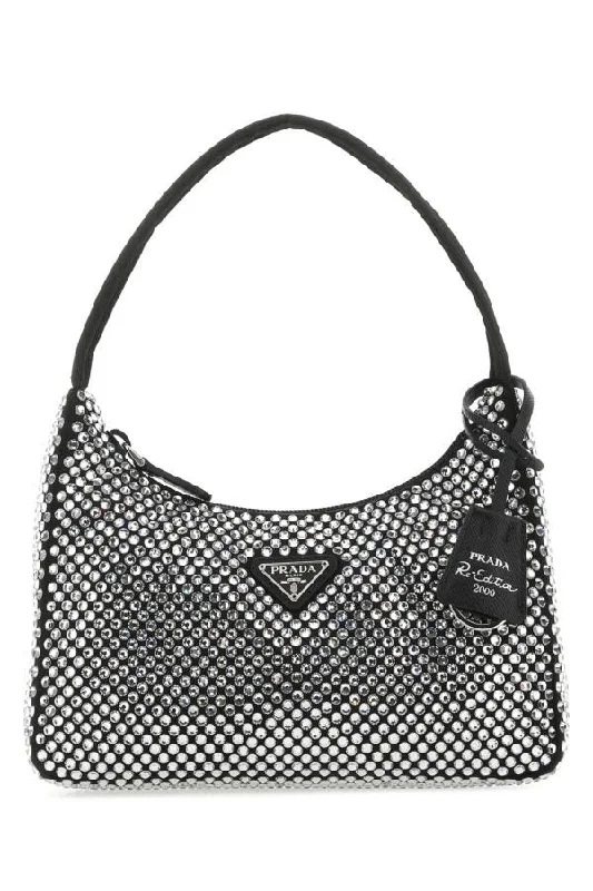 Prada Women Rhinestones Black Re-Edition 2000 Handbag