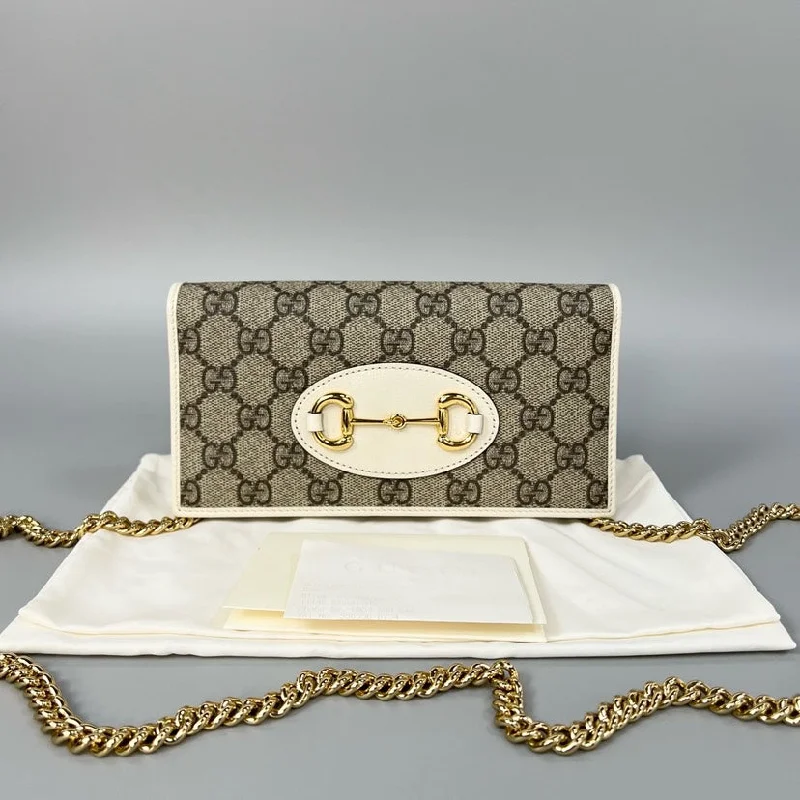 Gucci 1955 Beige GG Canvas White Leather WOC Bag 19x10cm