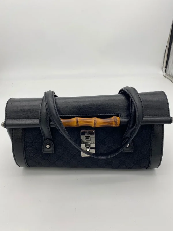 Gucci Bamboo Bullet Bag in Black Monogram Canvas and Leather, Medium Size