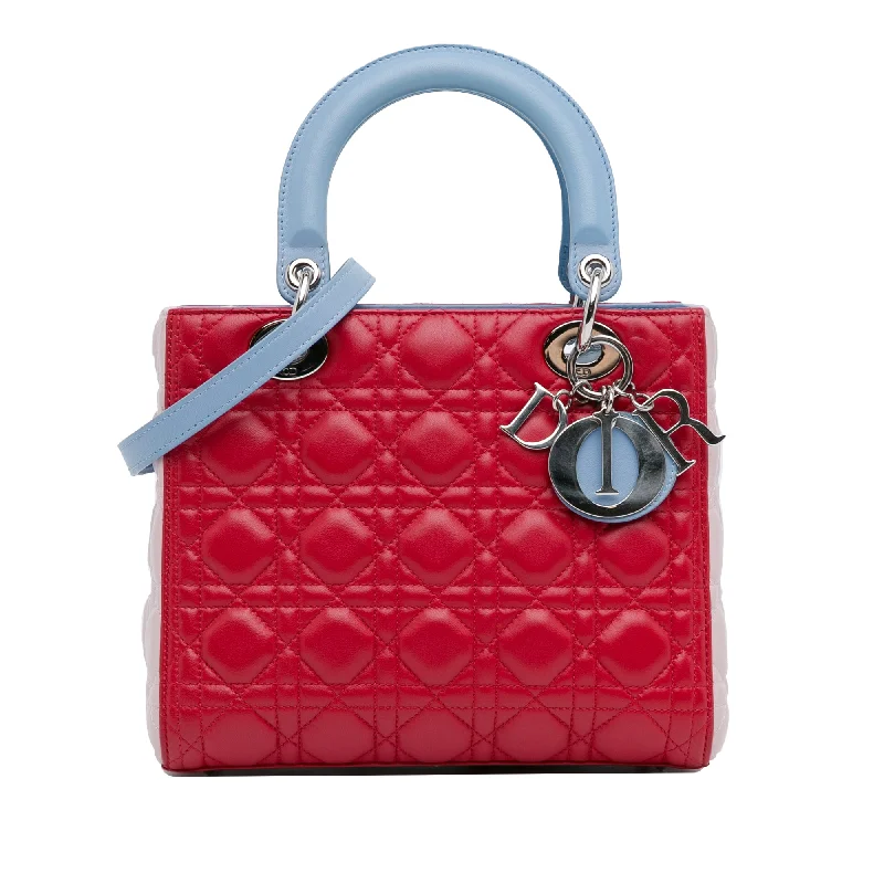 Red Dior Medium Tricolor Lambskin Cannage Lady Dior Satchel