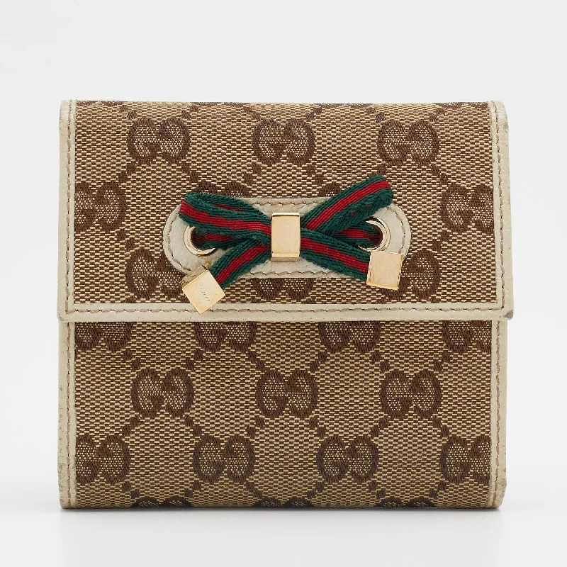 Gucci Beige/Off White GG Canvas And Leather Princy Compact Trifold Wallet