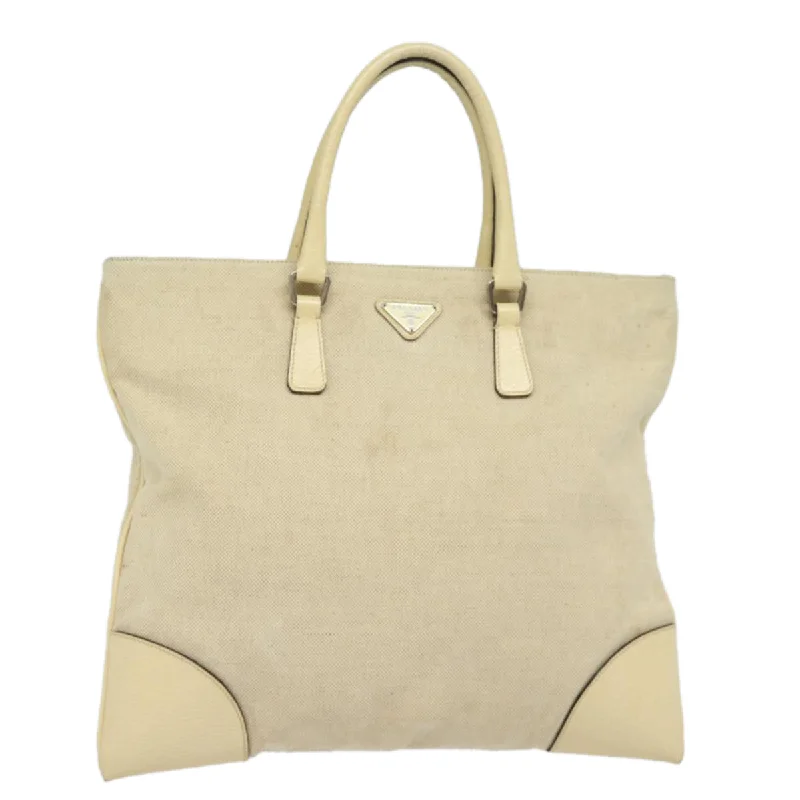 PRADA Hand Bag Canvas Beige Auth ep4722