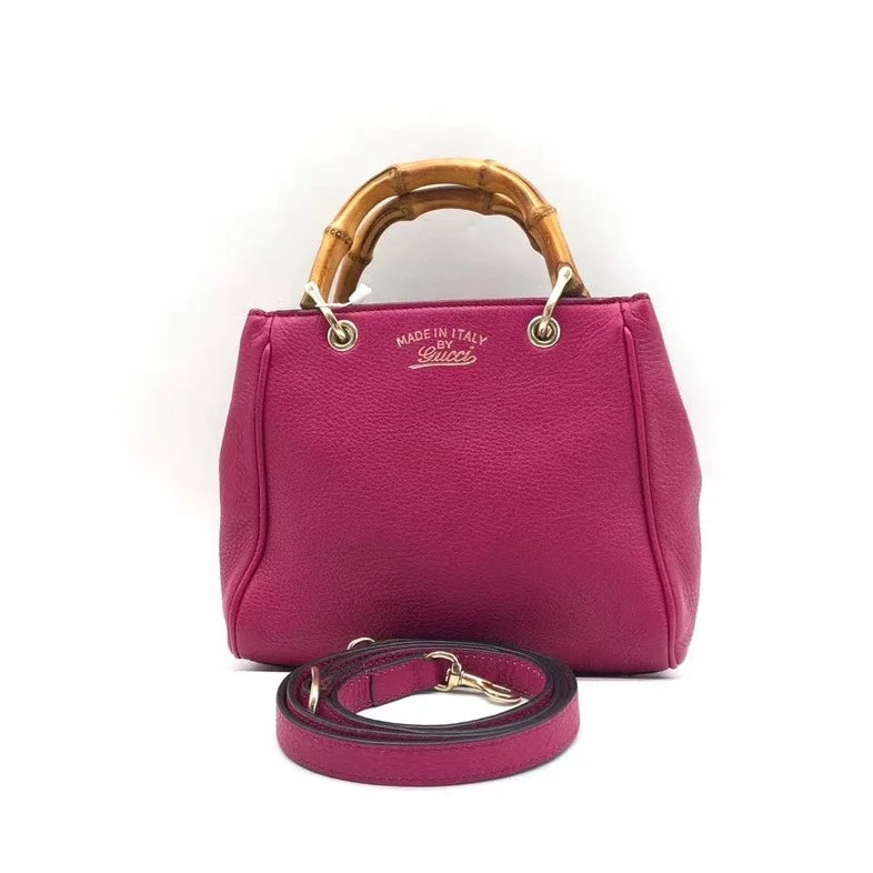 Gucci Bamboo Handle Two-Way Bag - Fuchsia Pink Leather Small