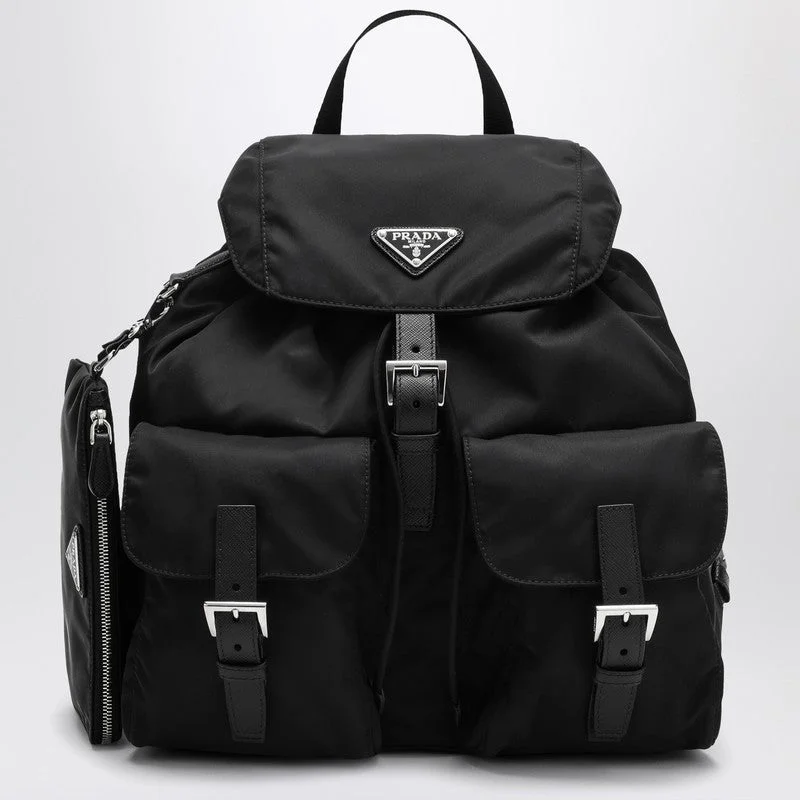 Prada Black Re-Nylon And Saffiano Backpack With Pouch Women