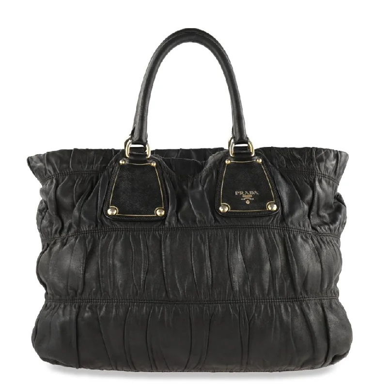 Prada Galleria Gauffre Black Leather Tote