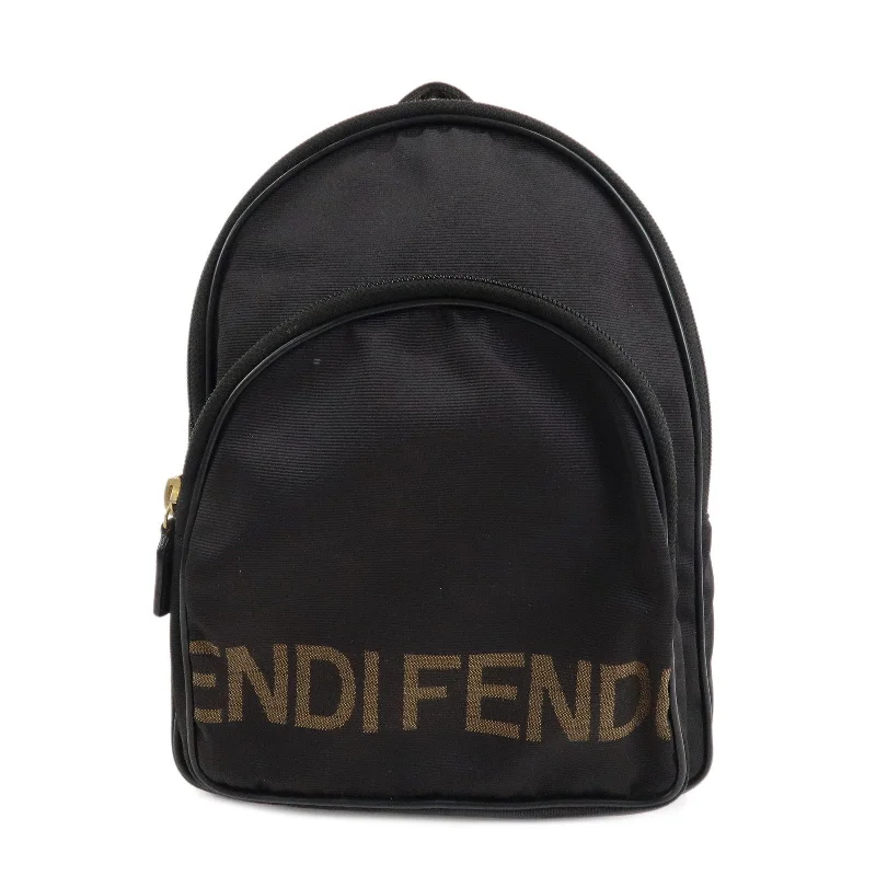 FENDI Nylon Leather Logo Back Pack Ruck Sack Black 26419