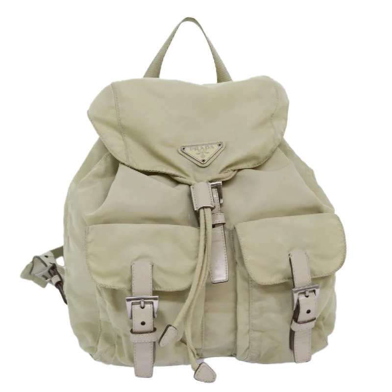 PRADA Backpack Nylon Cream Auth 76124