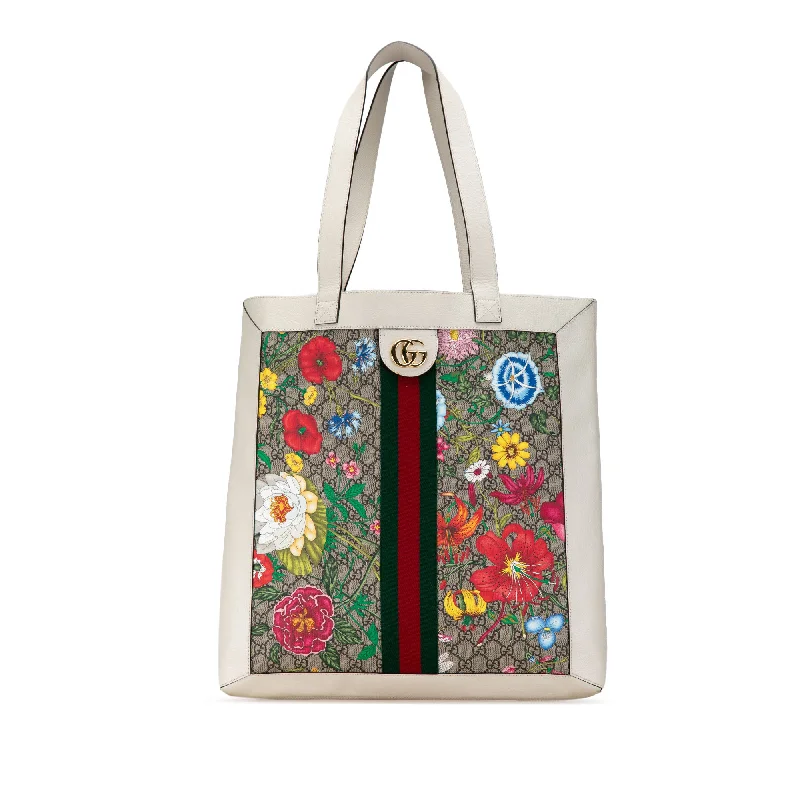 White Gucci GG Supreme Flora Ophidia Tote