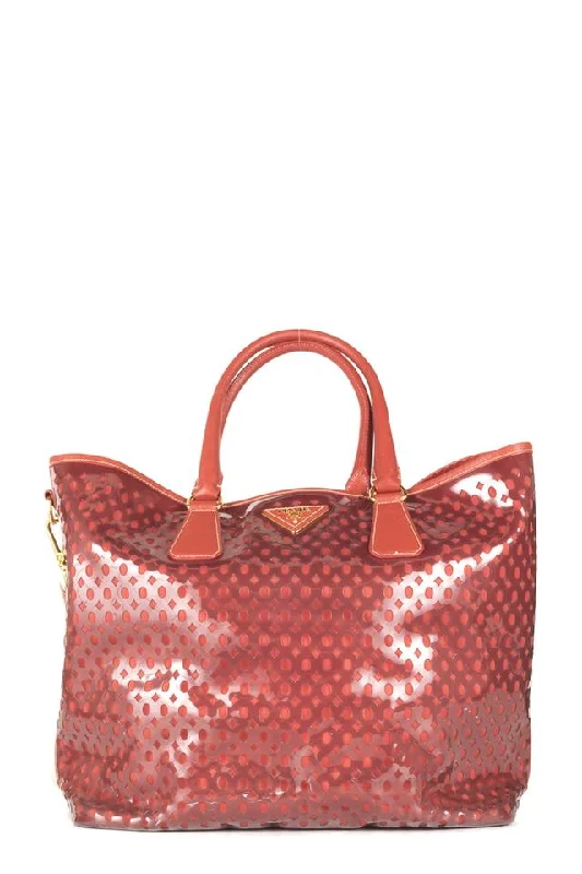 Prada Laser Cut Saffiano-trimmed Red Leather Tote