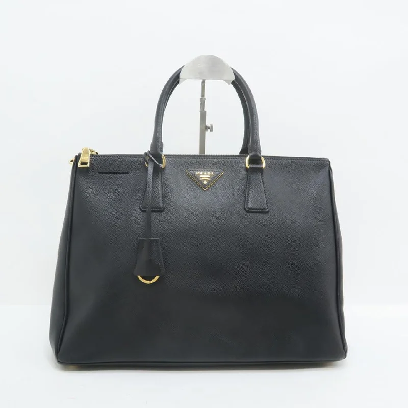 Prada Galleria Double Lux Saffiano Zip Black Calfskin Tote