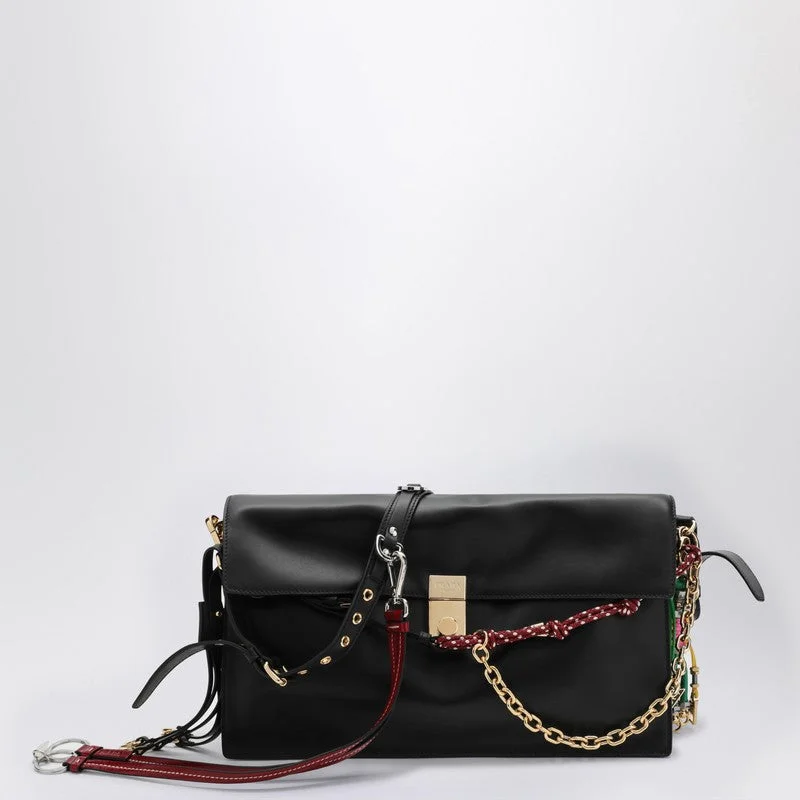 Prada Prada Soft Sound Large Black Leather Shoulder Bag With Charms Women