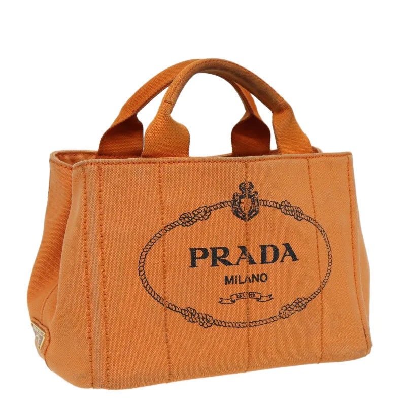 PRADA Canapa PM Hand Bag Canvas Orange Auth 80872