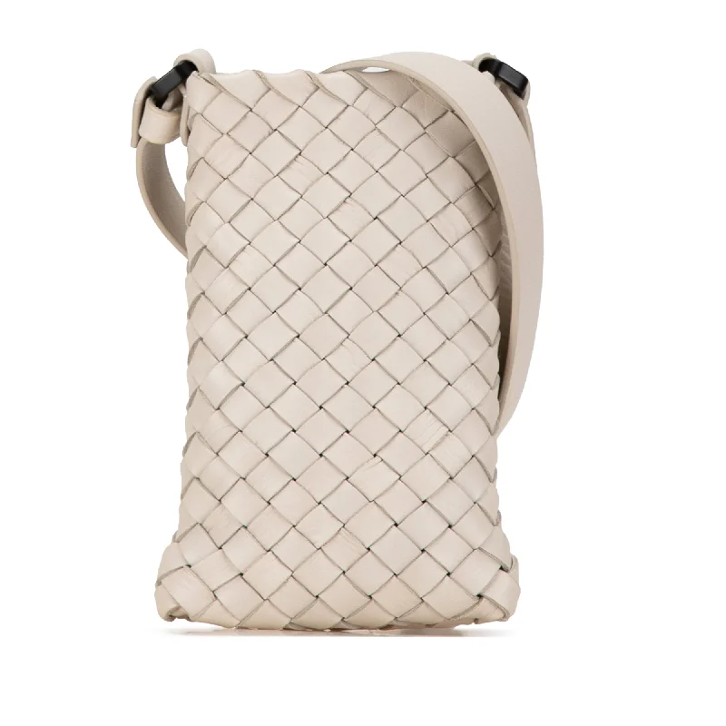 White Bottega Veneta Intrecciato Phone Case with Strap Crossbody Bag