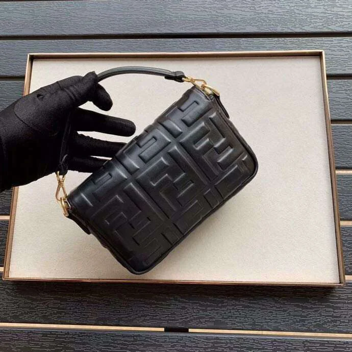 Fendi Black FF Motif Mini Baguette Bag