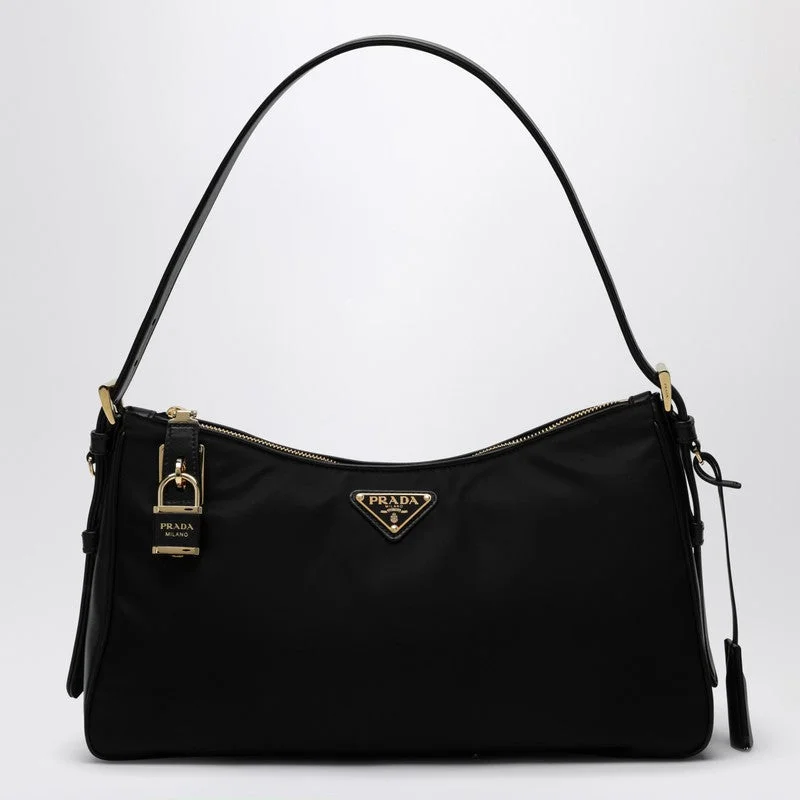 Prada Black Aimée Large Re-Nylon And Leather Shoulder Bag Women