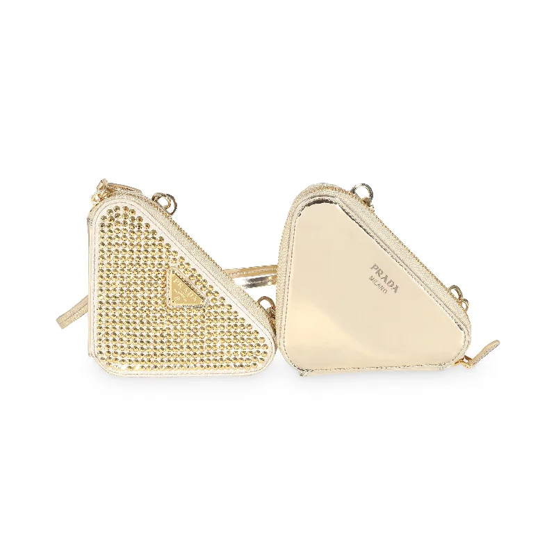 PRADA Gold Satin Crystal Embellished Mini Triangular Pouch