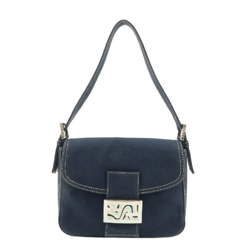 FENDI Logo Canvas Shoulder Bag Hand Bag Navy