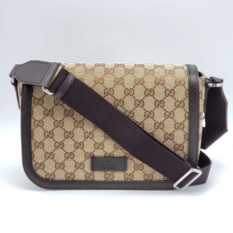 Gucci GG Canvas Leather Brown Messenger Shoulder Bag