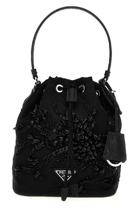 Prada Women Re-Nylon Embroidery Bucket Bag