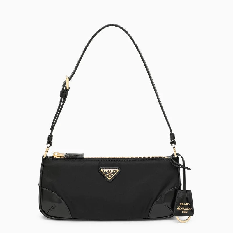 Prada Re-Edition 2002 Black Re-Nylon Shoulder Bag With Logo Women