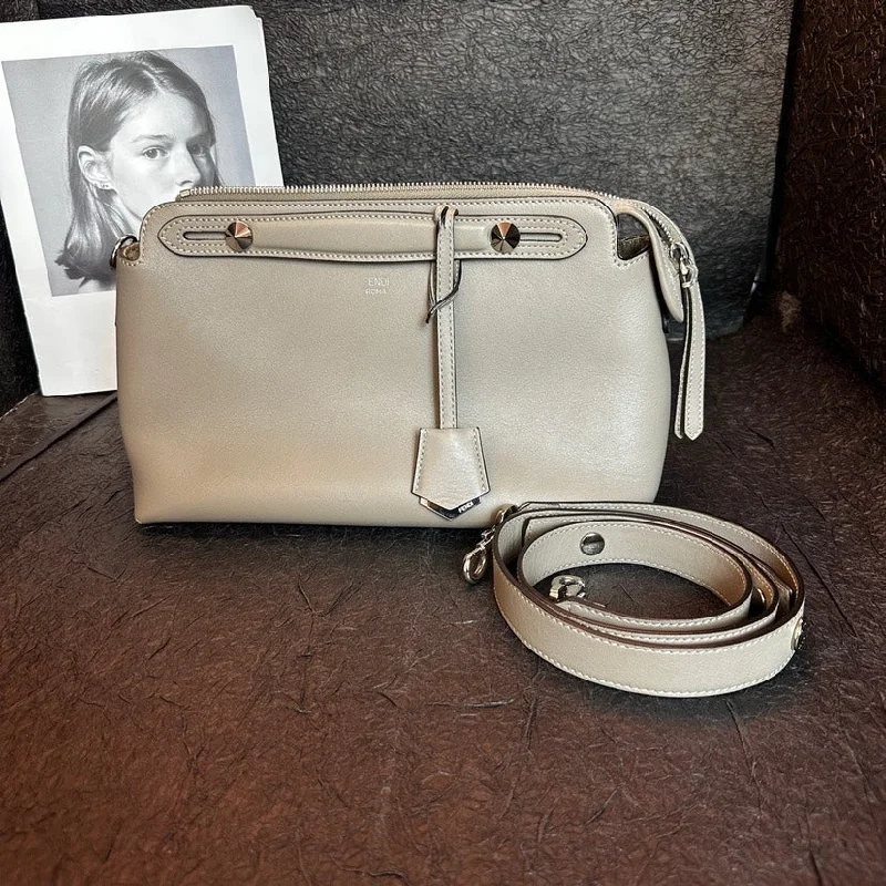 Fendi Bytheway Elephant Grey Leather Shoulder Bag Medium