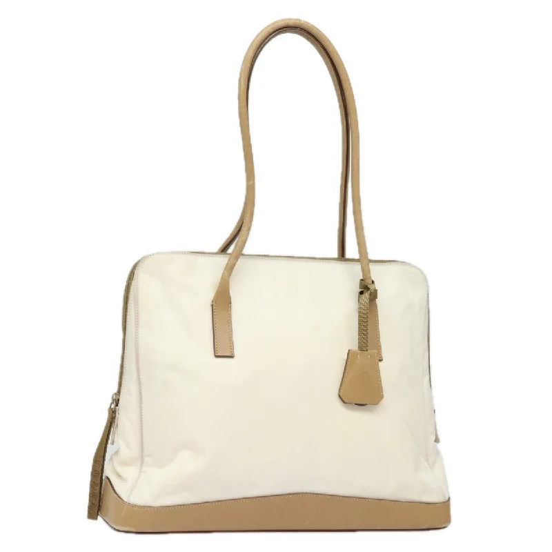 PRADA Shoulder Bag Nylon Leather White Auth bs15605