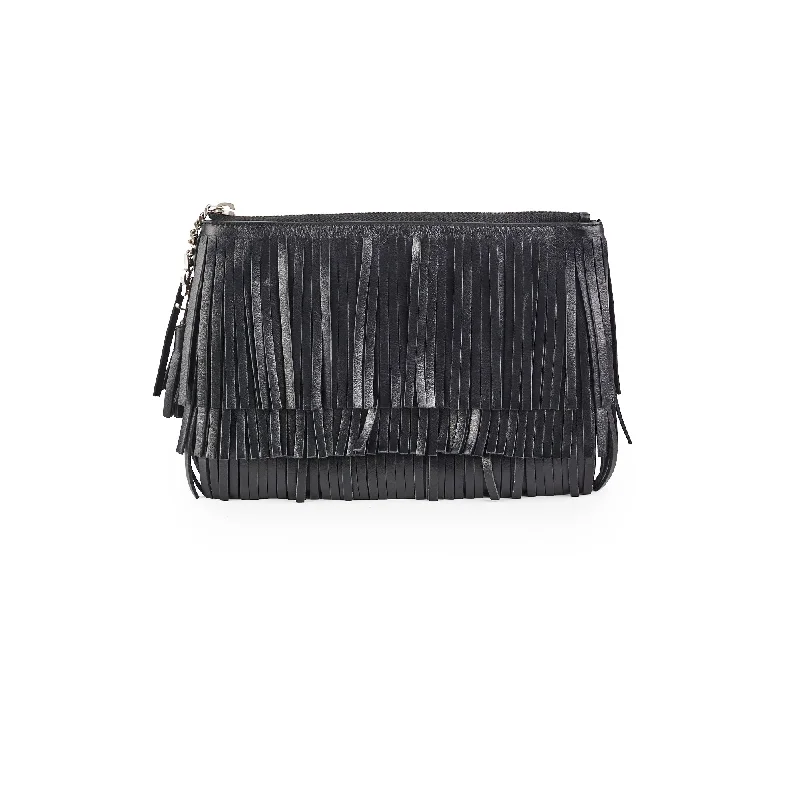 Saint Laurent Joulie Fringe Pouch Black