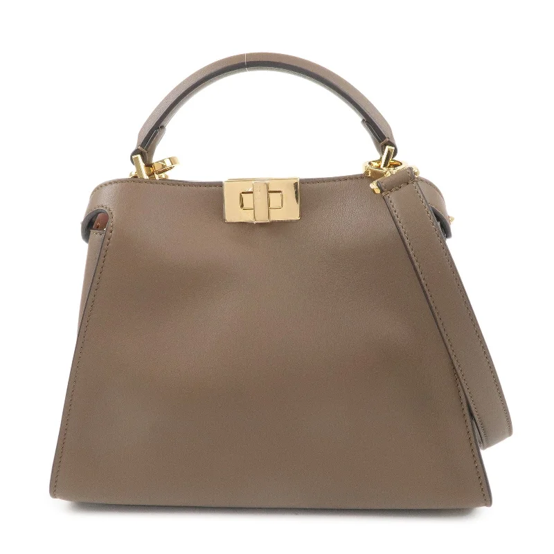 FENDI Leather Peekaboo Iconic Essentially 2Way Bag Brown 8BN302