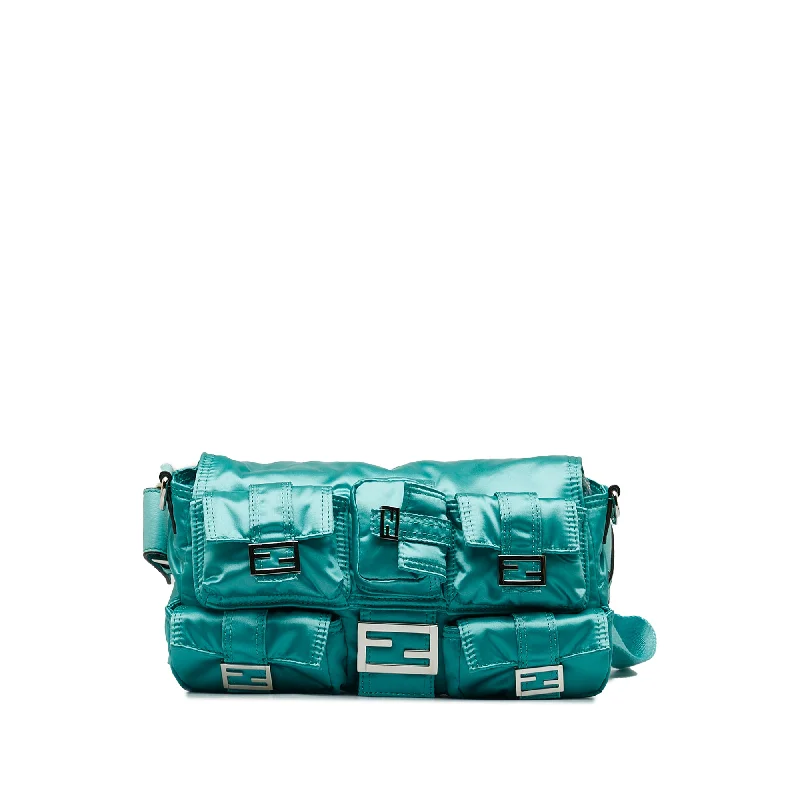 Blue Fendi Nylon Multipocket Baguette Satchel