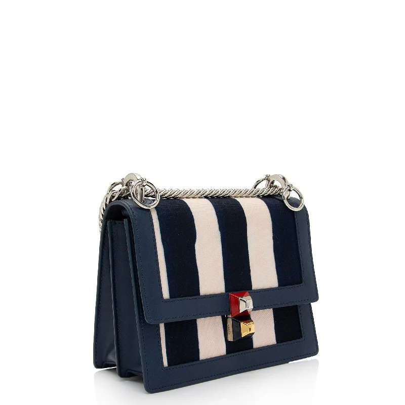 Fendi Calfskin Striped Canvas Kan I Small Shoulder Bag (SHF-yQIdt1)