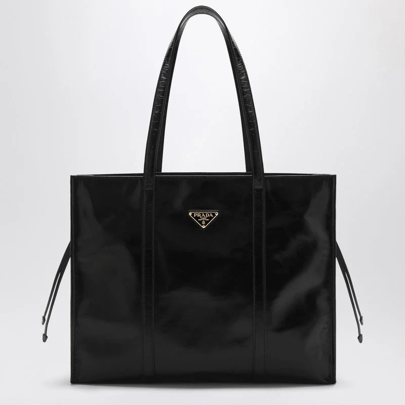 Prada Large Black Leather Shopping Bag Women