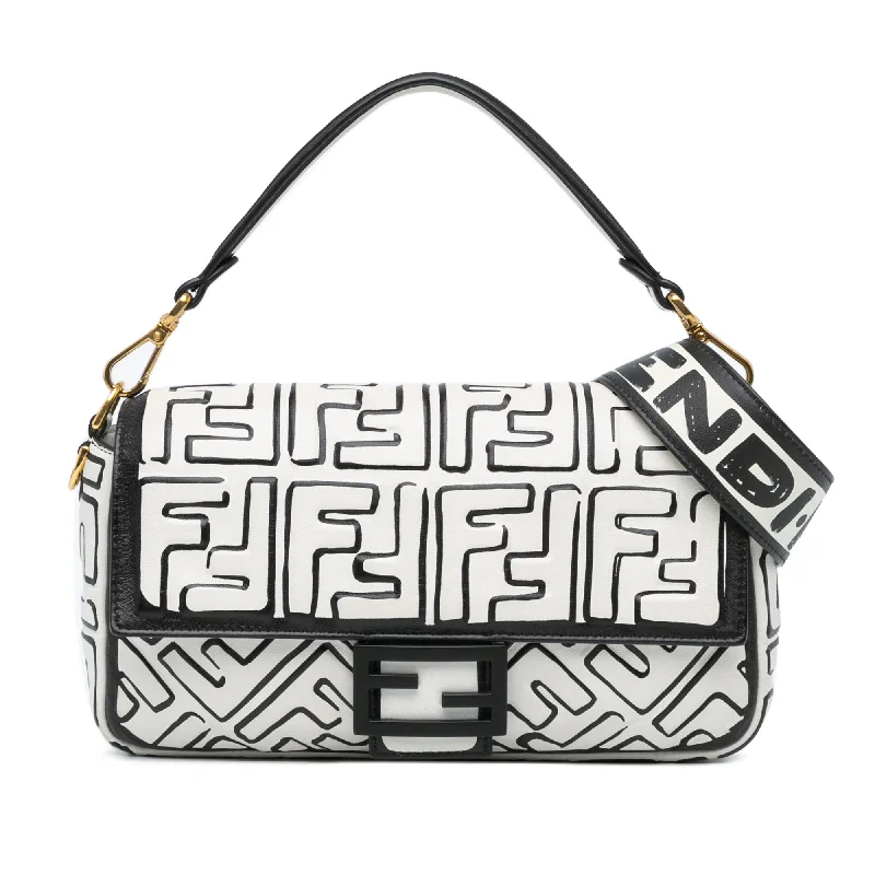 White Fendi Joshua Vides California Sky Medium Embossed Baguette Satchel