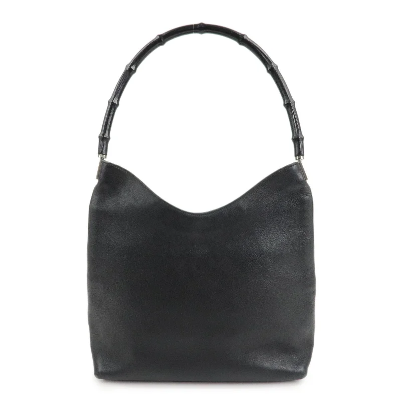 GUCCI Bamboo Leather One-Shoulder Bag Balck 001.3244.001998