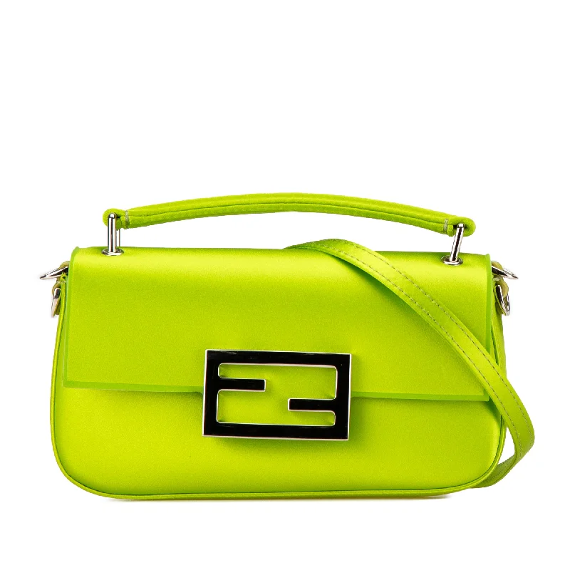 Green Fendi Silk Baguette Phone Pouch Satchel