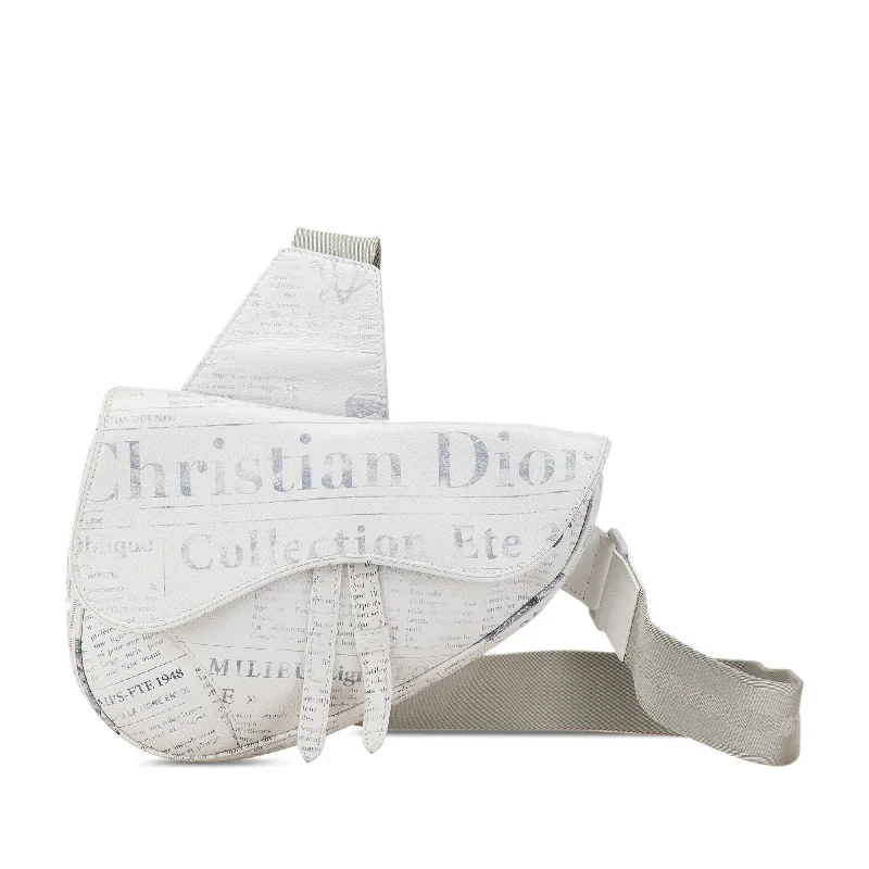 White Dior Daniel Arsham Newspaper Print Saddle Bag