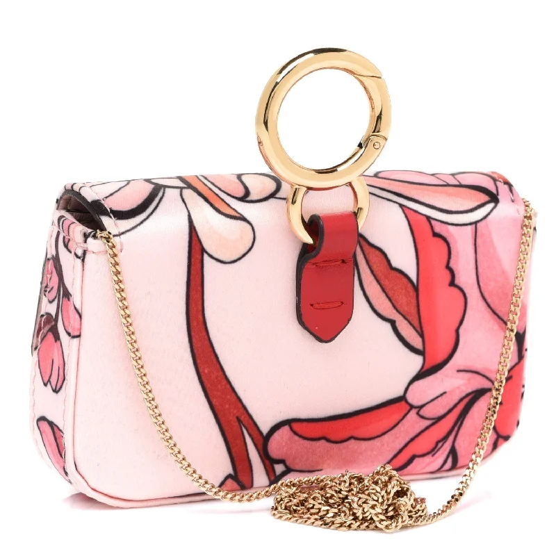 Fendi Baguette Pink Satin Floral Nano Bag Charm Crossbody 7AR844