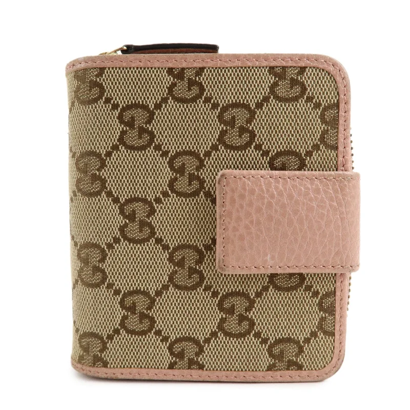 GUCCI GG Canvas Leather Bifold Wallet Beige Pink 346056