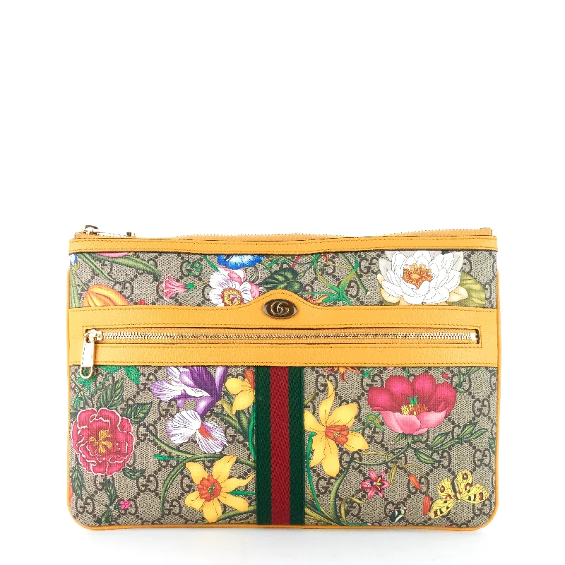 Ophidia Floral GG Supreme Large Clutch Bag