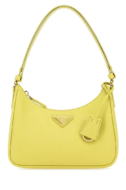 Prada Women Acid Green Leather Mini Prada Re-Edition Shoulder Bag