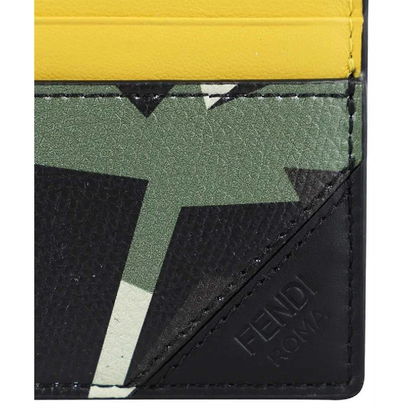 Fendi Camouflage Bugs Print Calf Leather Military Green Card Case 7M0164