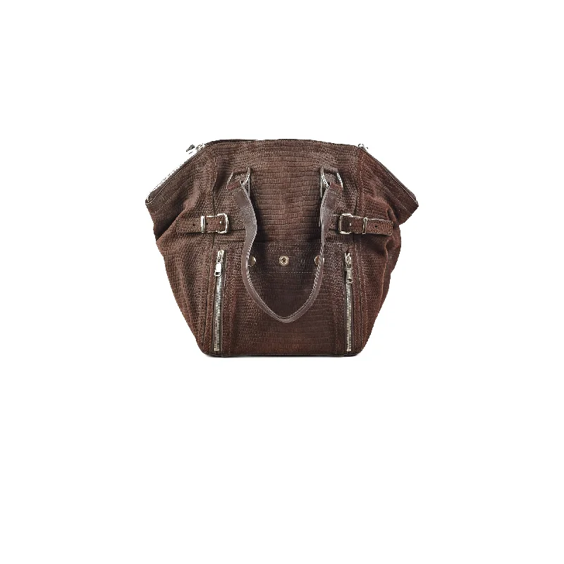 Saint Laurent Downtown Tote Bag Suede Embossed Leather Brown