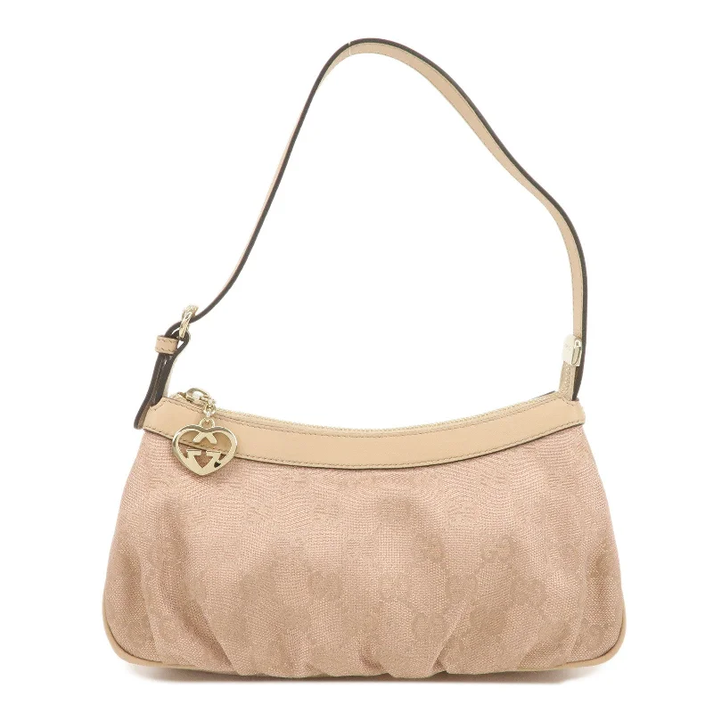 GUCCI Lovely Heart GG Canvas Leather Hand Bag Pink Beige 245938