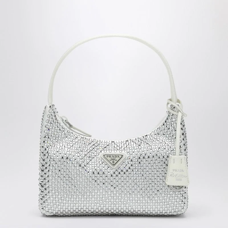 Prada White Re-Edition Handbag With Crystals Women