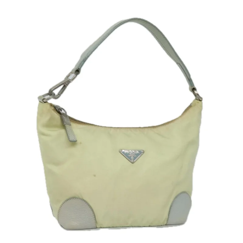 PRADA Hand Bag Nylon Beige Auth 79636