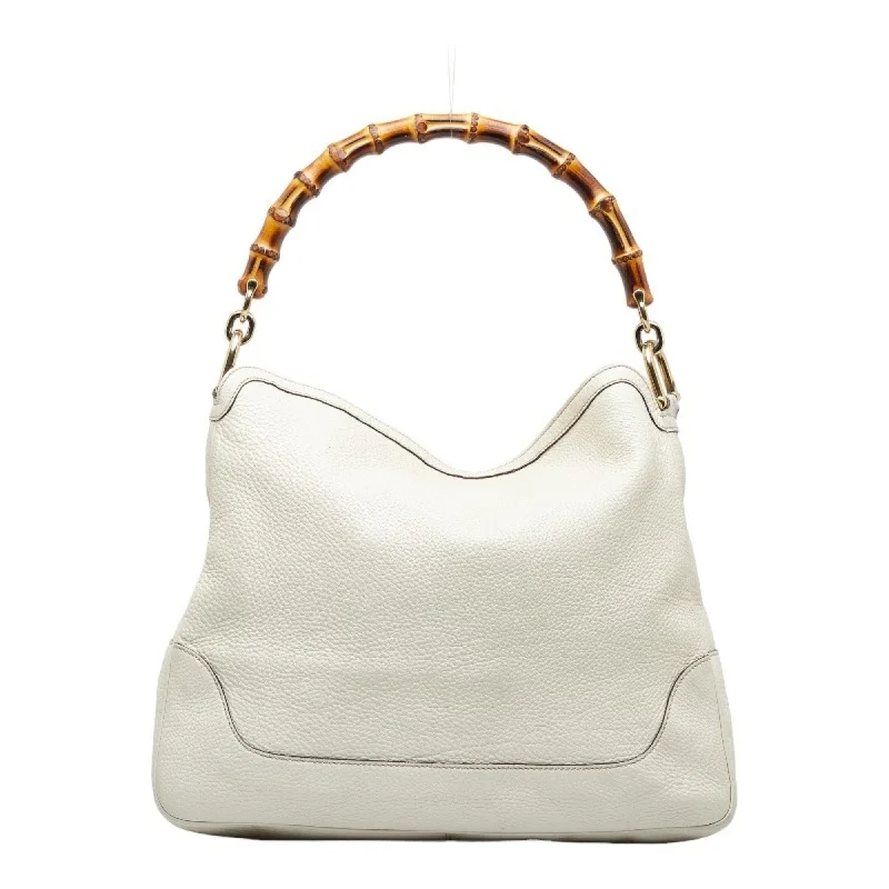 Gucci Bamboo GG Canvas HandBag Shoulder Bag 282315 White Leather Ladies