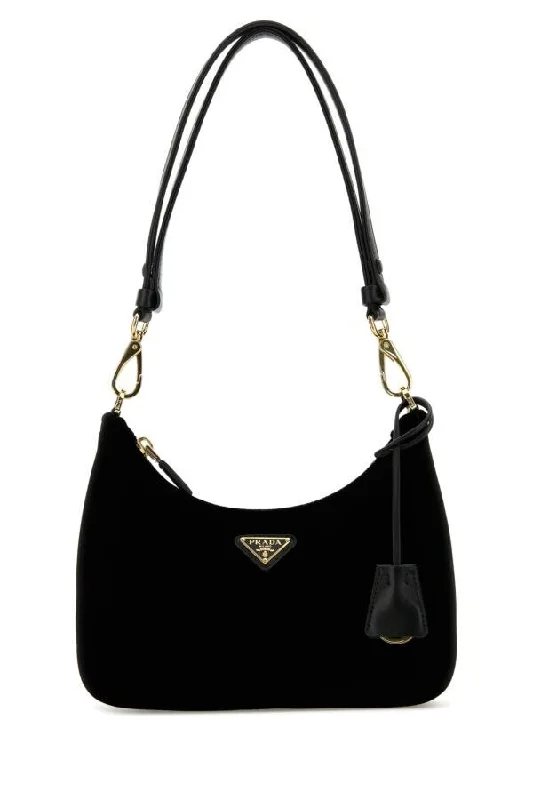 Prada Women Black Velvet Mini Prada Re-Edition Shoulder Bag