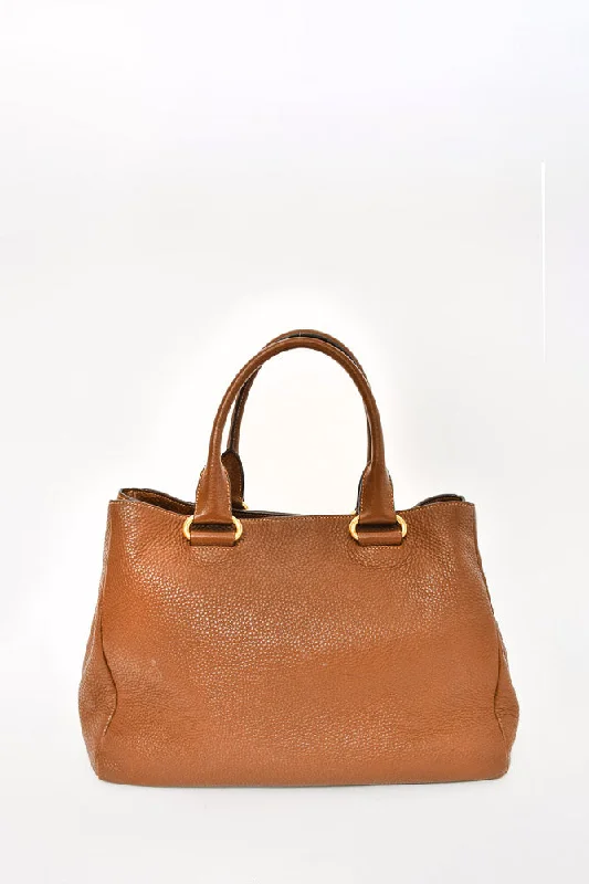 Prada Brown Pebbled Leather Front Zip Tote