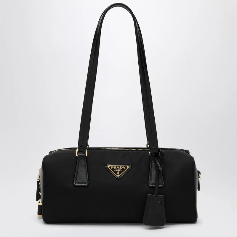 Prada Medium Black Re-Nylon And Leather Top Case Women