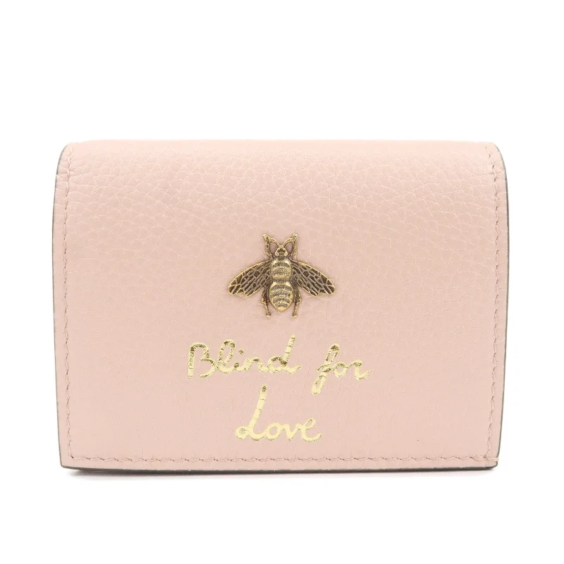 GUCCI Gucci Animalier Leather Bi-fold Wallet Bee Pink 460185